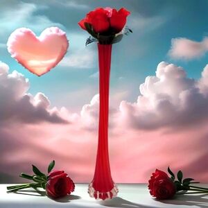 Striking Red Art Glass 15-Inch Asymmetrical Glass Vase with Eiffel Tower Design